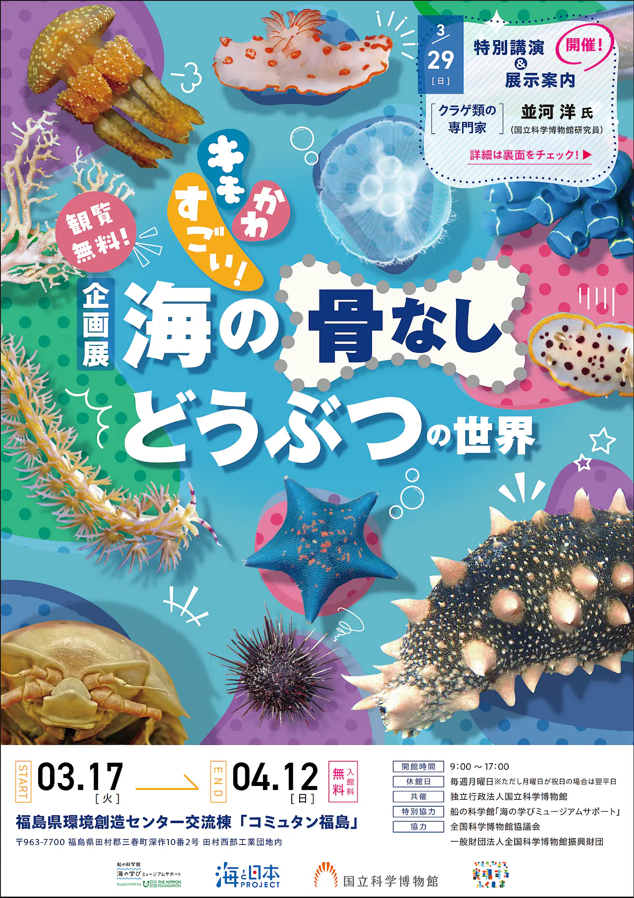 【国立科学博物館巡回展】「キモかわすごい！海の骨なしどうぶつの世界」チラシ表